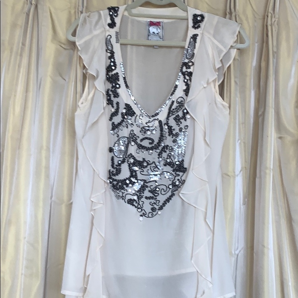 Ivory silk chiffon hand beaded & sequined